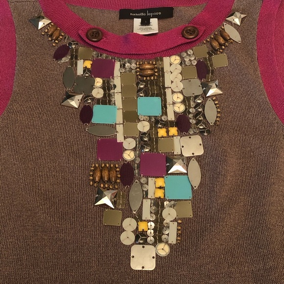 Nanette Lepore Dress Sleeveless Beaded Brown Knit Size S Small - Picture 6 of 12